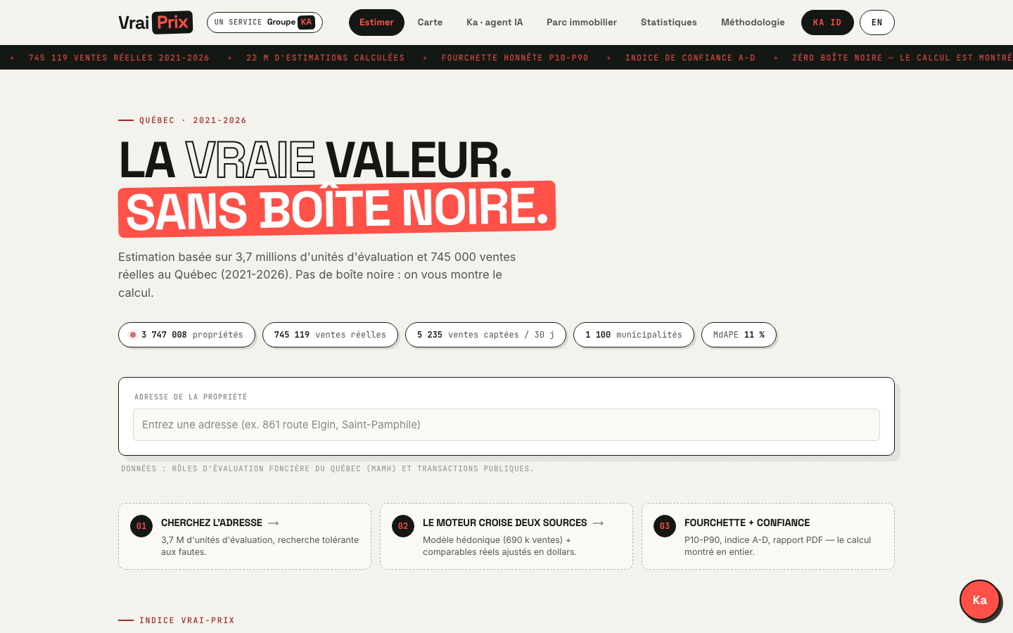 Étape 1 — accueil de Vrai-Prix